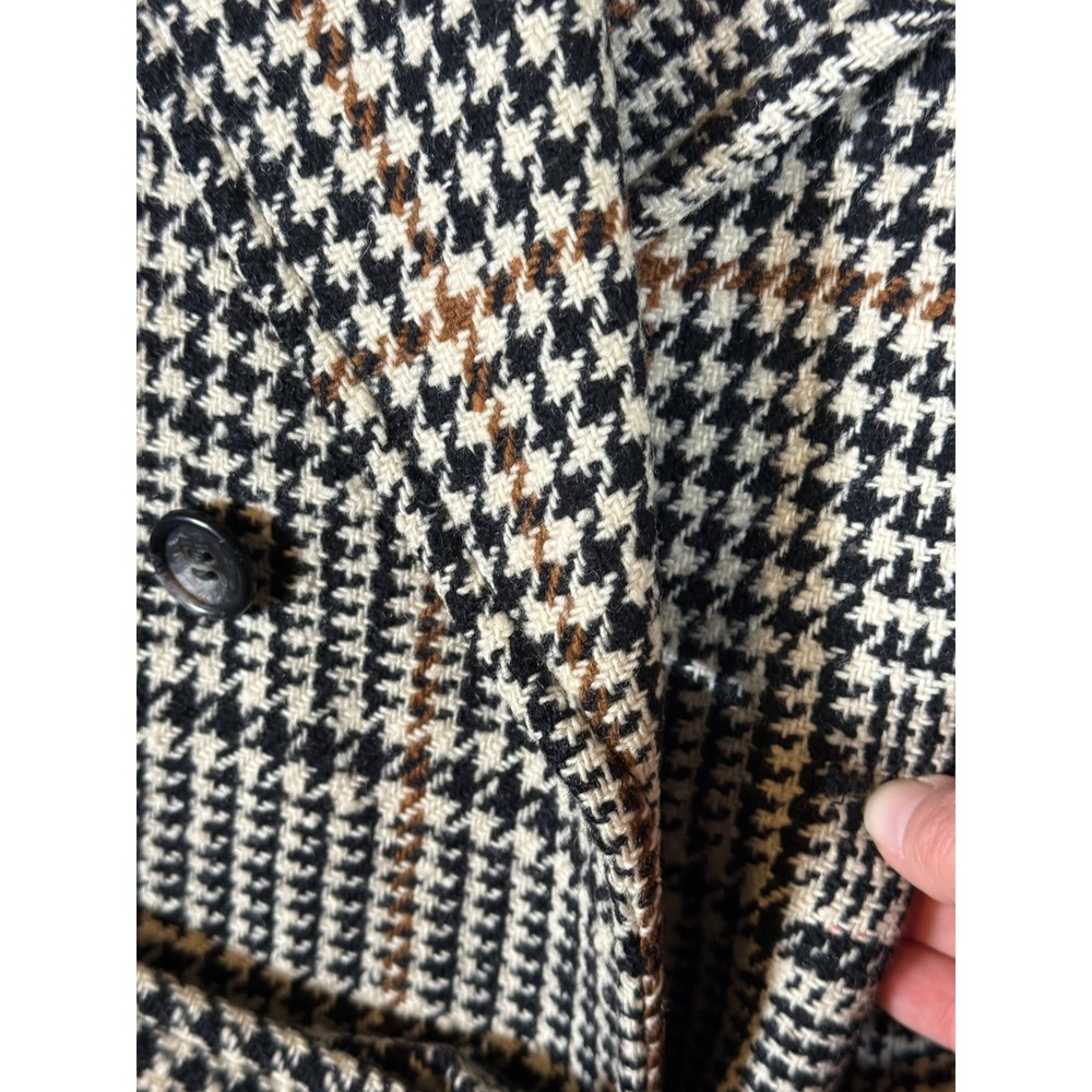 Vintage Pendleton Wool Trench Coat Houndstooth Glen Plaid Double Breasted Belted - Picture 7 of 16